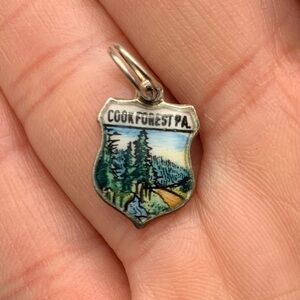 VTG Cook Forest PA Sterling Silver Souvenir Shield Charm Enamel Made In Germany